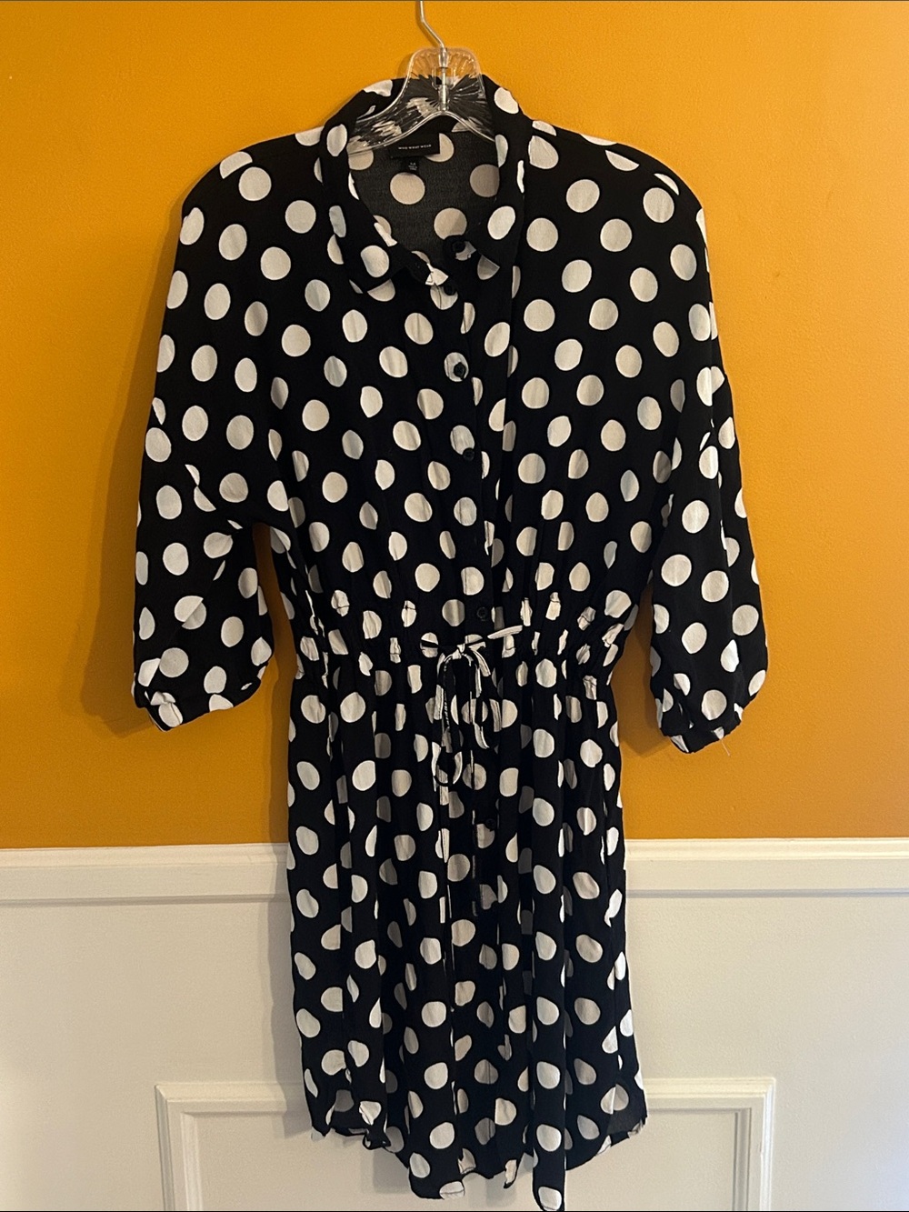 Who What Wear Black and White Polka Dot Shirt Dress